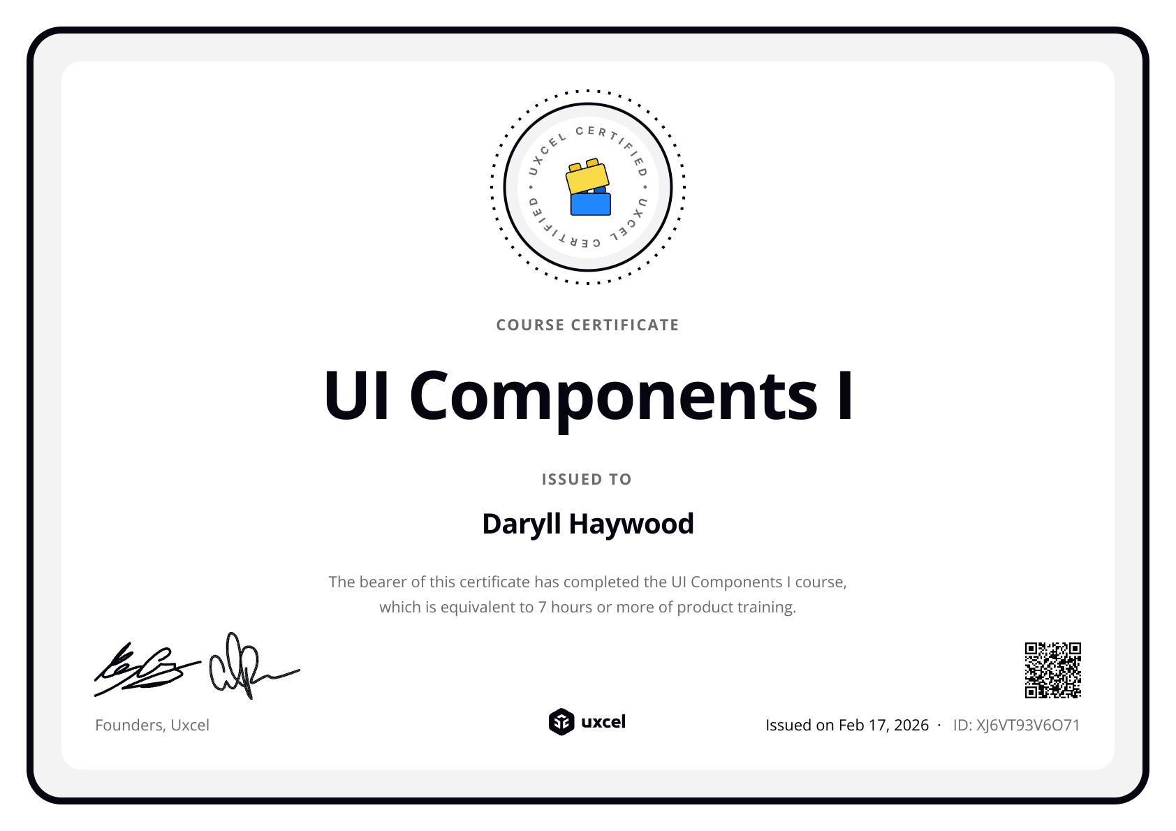 Daryll Haywood's certificate